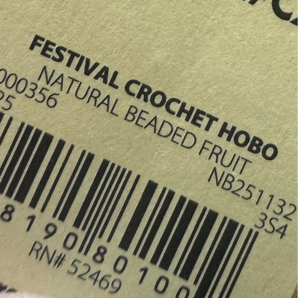 Handcrafted Beige Crochet Bag w/ beaded fruits! Each is unique, neutral coloring - Picture 4 of 13